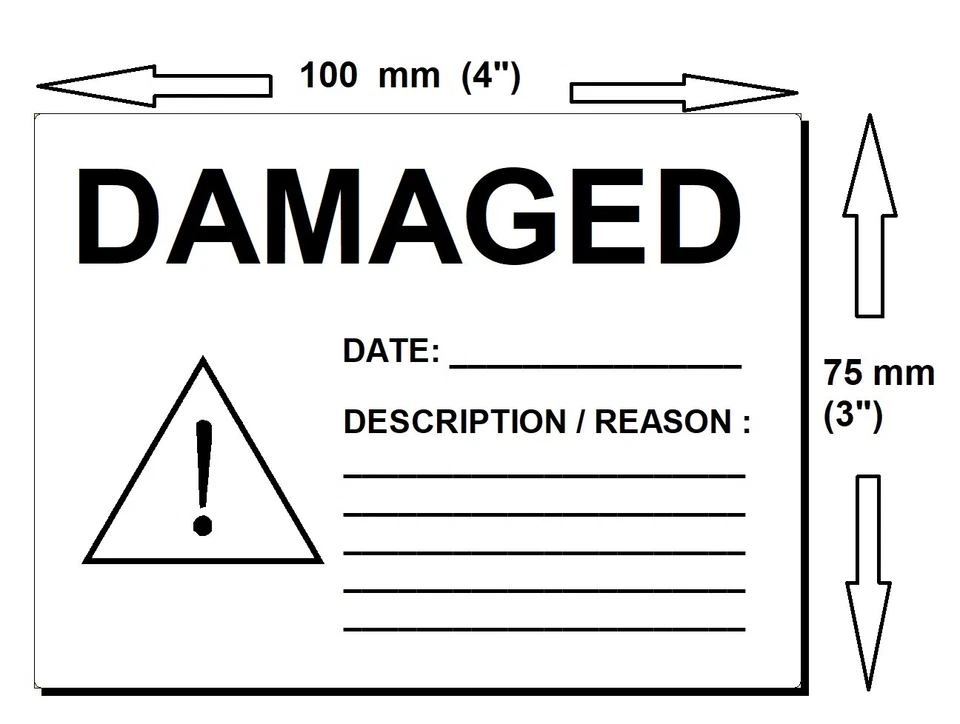 SANDERSON SUPPLIES 1000 BESCHÄDIGTE Datumsbeschreibung Lager Verpackungsetiketten Aufkleber Rolle 100x75