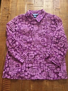 Koret Purple Sheer Blouse Size M Petite Abstract Artsy Floral Shirt Top - Picture 1 of 6