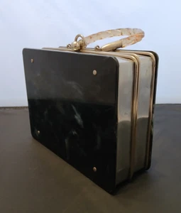 1950s Black Marbled Lucite Box Purse with Twisted Handle - Picture 1 of 9