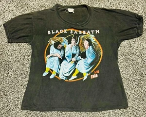T-shirt vintage 1980 Black Sabbath Heaven and Hell Tour taglia GRANDE RARA - Foto 1 di 9