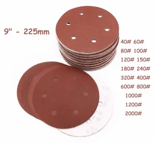 Sanding Pads Discs 225mm 9" Hook and Loop Pads Dry Grinding Sander Grit 40-2000 - Picture 1 of 5
