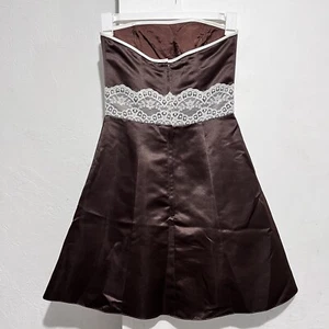 Vintage 80er Jahre Jessica McClintock Gunne Sax braun trägerlos Kleid Größe 5/6 Schleifen - Bild 1 von 11