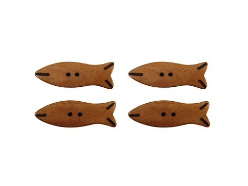 Zen Canyon Large Natural Brown Fish Shaped 2-hole Carved Yak Bone Buttons 4 Pack - Image 1 of 1