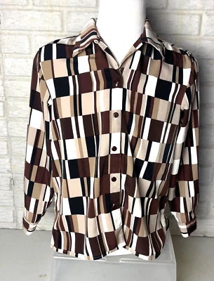 Blusa Bon Worth Mujer Talla S Pequeña Solitaria Manga Abotonada Marrón Cuadrada Foto 1 de 4