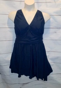 Torrid 3 3X Badeanzug Bademode Kleid wattiert 1-teilig plus bescheiden asymmetrisch schwarz - Bild 1 von 12