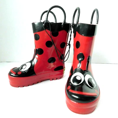 Ladybug Botas de Lluvia Western Chief Niños Talla 6 Impermeables Rojo Negro Nuevo con Etiquetas Pull-On NUEVO Foto 1 de 4