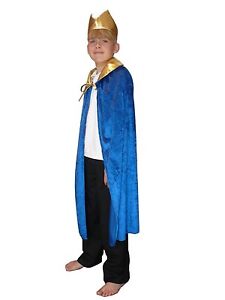 BLUE CAPE AND CROWN KING WISE MAN CLOAK CHILD FANCY DRESS COSTUME NATIVITY