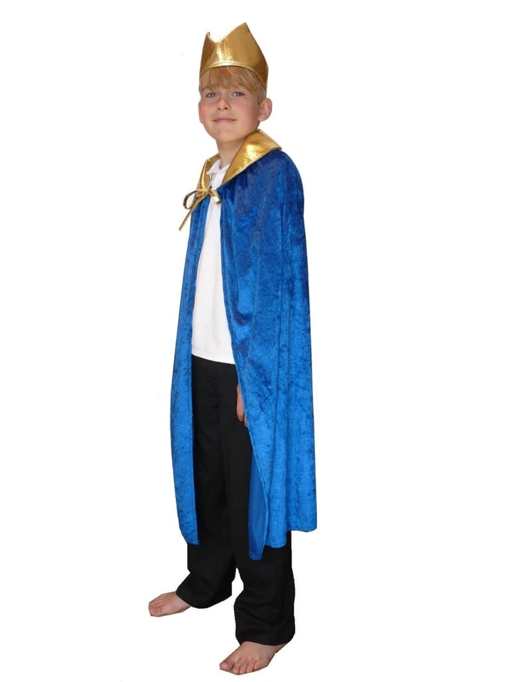 BLUE CAPE AND CROWN KING WISE MAN CLOAK CHILD FANCY DRESS COSTUME NATIVITY - Image 1 of 1