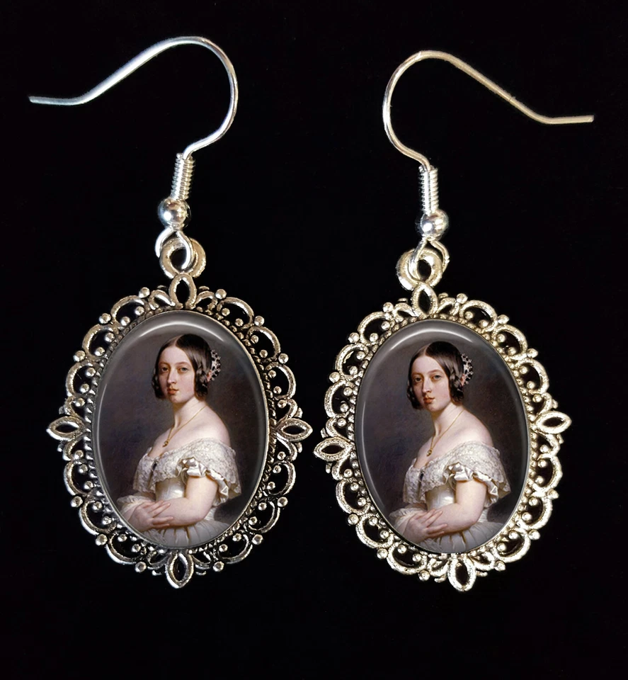 Young Queen Victoria Antique Silver Earrings Portrait 19thC Winterhalter 1842 - Image 1 of 1