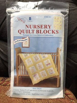 Jack Dempsey 12 - 9" Baby Ducks Quilt Fabric Stamped Embroidery Kit ~ #300-81 - Image 1 of 4