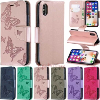 For iPhone 14 13 12 11 8 7 6s XR Embossed Wallet Card Holder Leather Case Cover - Image 1 of 4