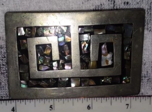 Antike 30er Jahre Alpaka Silber/Abalone Unisex Gürtelschnalle Made In Mexico - Bild 1 von 6
