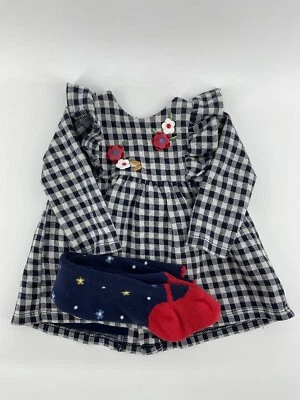 Vestido quadriculado Mayorla recém-nascido (2-4 meses) com meia-calça combinando. - Imagem 1 de 4