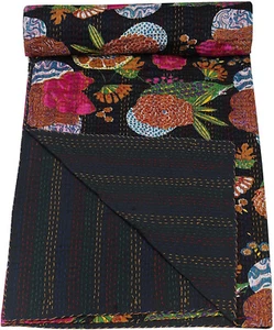 Handarbeit Obst Print Kantha Quilt Wende Baumwolldecke Boho Bettwäsche Überwurf - Bild 1 von 5