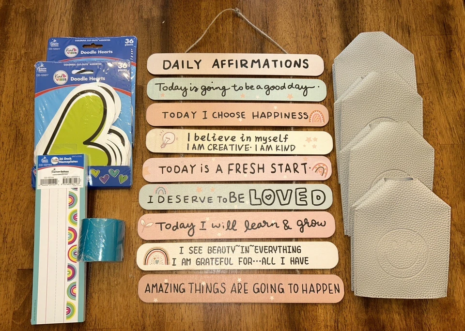 Classroom Teacher Decor Carson Dellosa Kind Vibes Heart Rainbow Bundle - Image 1 of 4