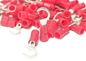 100PK Hook Ring Terminal, 22-18 RED Vinyl Insulated #10 Hook - Picture 1 of 1