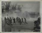 1941 Press Photo Strikers at Allis Chalmers Company Retreat Before Tear Gas