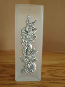 Hummingbird Vase by Seagull Birds and Floral Frosted Glass and Pewter - Picture 1 of 13