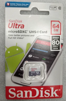 Genuine SanDisk Ultra microSDXC UHS-I Memory Card 64GB Speed 80MB/s Class 10 NEW - Image 1 of 4