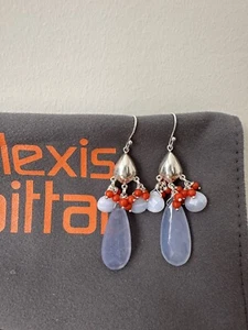 Alexis Bittar Sterling Sliver 925 Aquamarine Coral Teardrop Dangle Earrings - Picture 1 of 5
