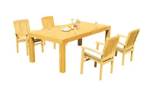 DSWV A-Grade Teak 5pc Dining Set 86 Canberra Rectangle Table Stacking Arm Chairs - Picture 1 of 6