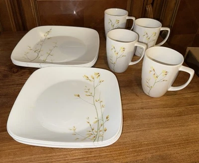 12件装Corelle Kobe方盘马克杯餐具套装白色花卉二手状况完好! — 第 1/4 张图片