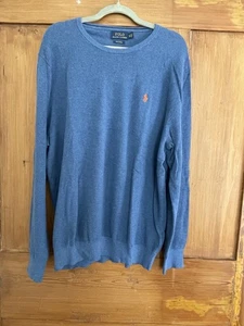Men’s Ralph Lauren Blue Pima Cotton Knit Top Orange Horse XL - Picture 1 of 6