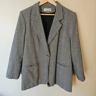 Blazer vintage para mujer mezcla de lana de gran tamaño, talla 16 pata de gallo tweed preppy Foto 1 de 4