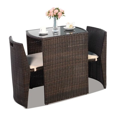 Juego de sillas de mesa de centro de ratán de patio de 3 piezas muebles de comedor de exterior sin montaje Foto 1 de 4