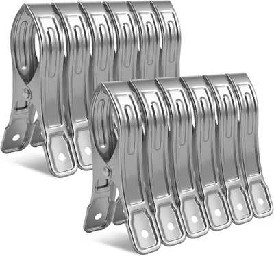 12 Pezzi Mollette Grandi, 12Cm Acciaio Inox Mollette, Mollette Grandi per Teli,  - Immagine 1 di 4