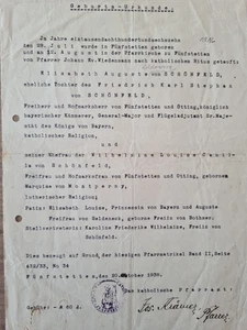 Originale Alte Geburtsurkunde 1816 von Elisabeth Auguste von Schönfeld, Bayer - Bild 1 von 5