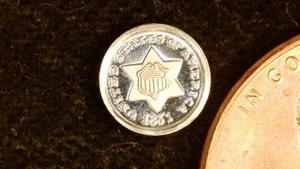 MINIATURE COIN 1851 3 CENT TRIME PROOF LIKE STERLING SILVER - Picture 1 of 2