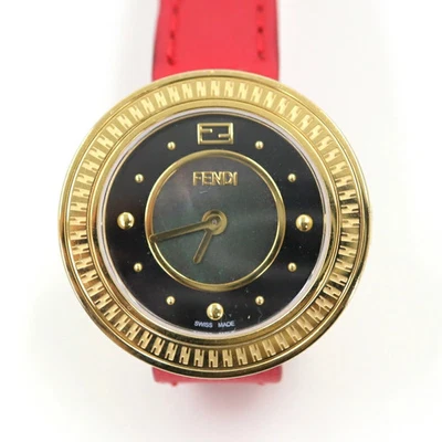 FENDI Mother of Pearl My Way Quartz SS Red Leather Black Shell Black Dial 35000S - Image 1 of 4