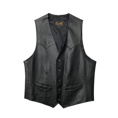 Chaleco Scully Para Hombres 40 Cuero Negro Bolsillos Forrados con Botones Vaquero Occidental Motociclista Foto 1 de 4
