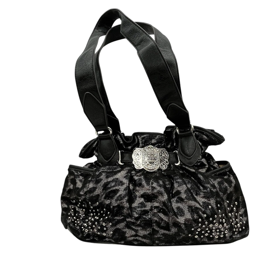 Kathy Van Zeeland Rhinestone Studded Leopard Print Hobo Bag Bling 80's READ - Image 1 of 4