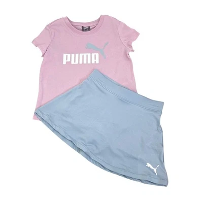 Conjunto de 2 camisetas y pantalones cortos Puma para niñas 6X rosa y azul 4164 Foto 1 de 4