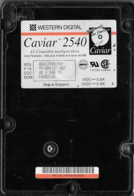 Western Digital Caviar 2540 WDAC2540-00F 540.8MB IDE Hard Drive 99-004137-007 - Image 1 of 2