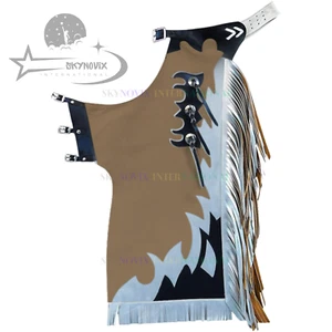 Luxury Bull Riding Brown Leather Chap | Western Cowboy | Handcrafted Fringes - Picture 1 of 5