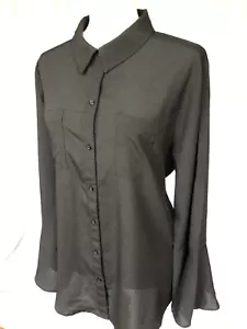 CALVIN KLEIN Womens Poly Crepe Flared Shirt Blouse Black, XL - Picture 1 of 8