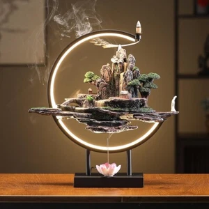 Backflow Incense Waterfall Burner LED Light Rockery Holder Cone Stick 16" HUGE - Picture 1 of 7