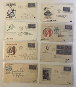 Group of 8 #855 3ct baseball cacheted FDC [y4375] - Picture 1 of 3