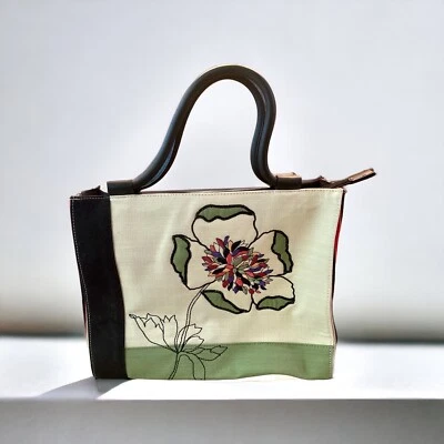 Talbots 手提包钱包刺绣花卉拉链手柄条纹 — 第 1/4 张图片