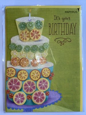 Tarjeta de felicitación de cumpleaños de papiro - pastel de limón Foto 1 de 3