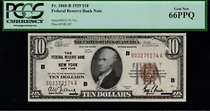 1929 $10 Federal Reserve Bank Note - New York - FR.1860-B - Graded PCGS 66PPQ - Picture 1 of 2