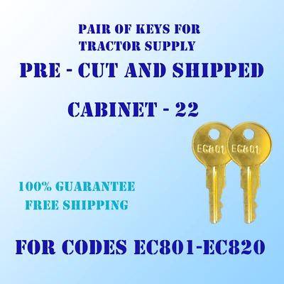EC801-EC820. Tractor supply 2 keys cut to your code, for codes EC801-EC820.