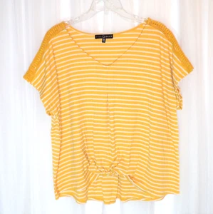Top Fred David Amarillo Blanco Mujer Plus 3X Rayas Torcido Frontal Crochet Verano - Imagen 1 de 9