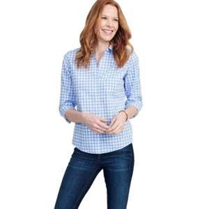 UNTUCKit Casual Button Front Top Blue White Gingham Plaid XL Sz 16 Preppy Basic - Picture 1 of 9