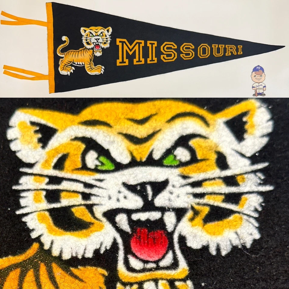 Banderín vintage de la Universidad Mizzou de los Tigres de Missouri 11x29 Columbia Foto 1 de 4