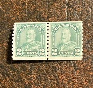 Canada Sc# 180, King George, Green, Perf 8.5 Vert Coil Pair, MLH - Catalog $12 - Picture 1 of 2