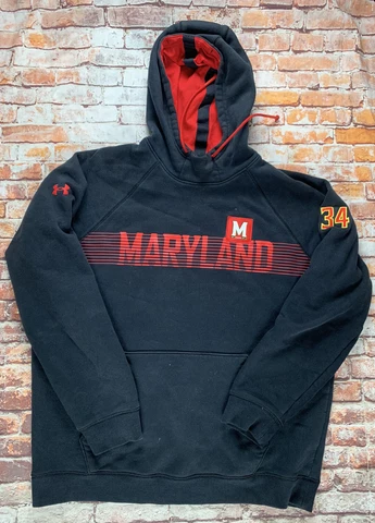 Maryland Terrapins Hoodie Men Large Black Under Armour Loose Pullover Sports L Cover